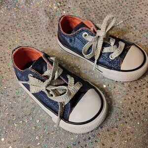 Converse All Star Tennis Shoes Baby Girl Glitter Size 5 Color Blue & White